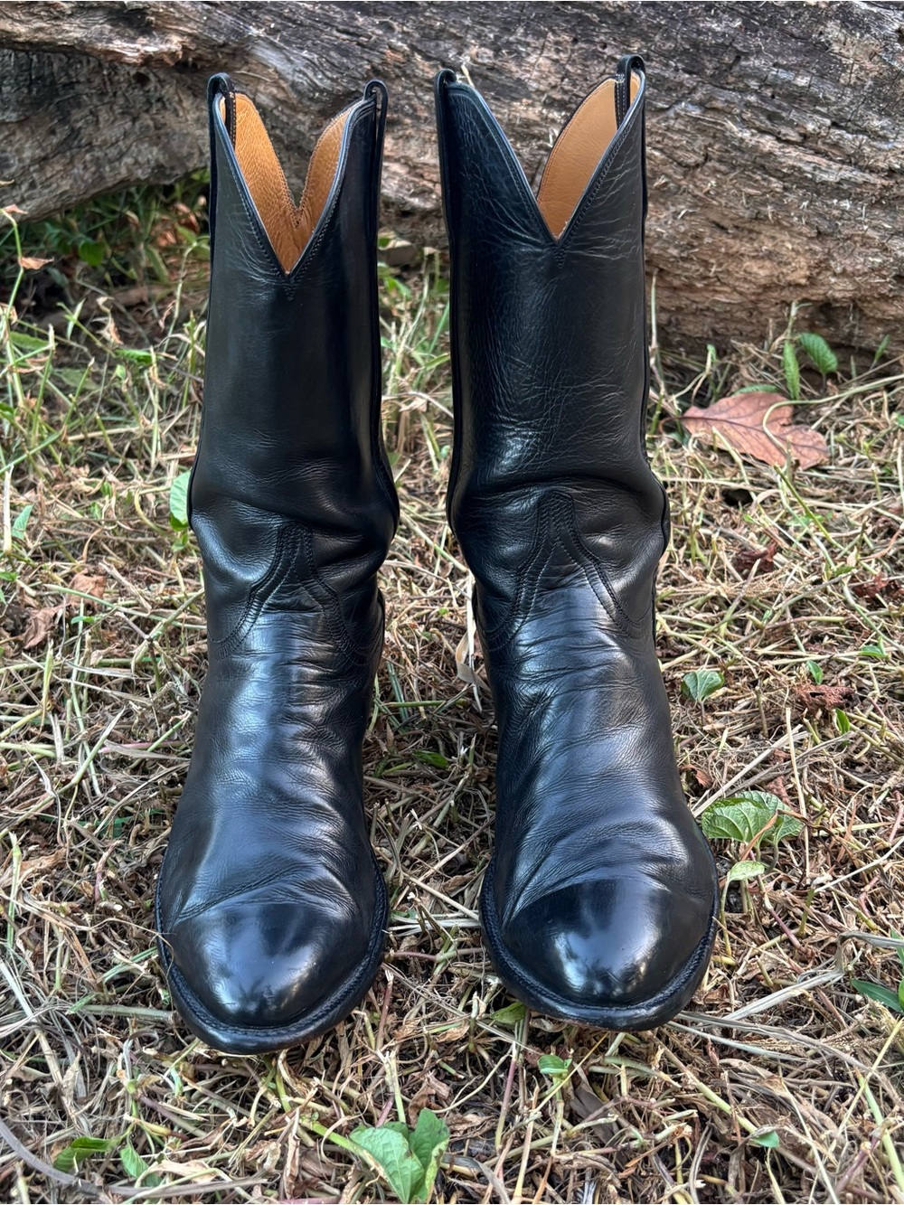 Size 10.5 - Lucchese Classics Leather Roper Boots Black Cowboy Western L0608 - Picture 2 of 8